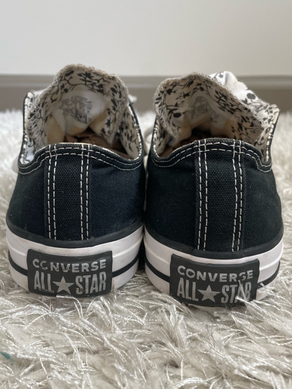 Converse Chuck Taylor All Star Low Top Sneakers Double Tongue Floral Black White - Picture 5 of 14